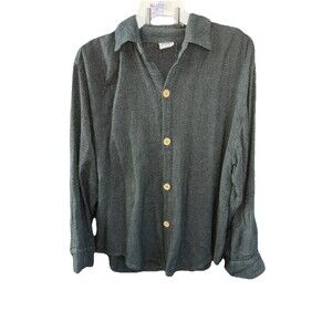 CP Shades Textured Shirt Long Sleeve Button Up S Green Cotton Rayon Flax